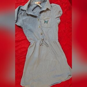 Kids Casual Dress with Butterfly Embroidery - Blue